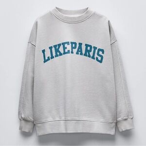 Zara Light Gray Crewneck with Teal Script